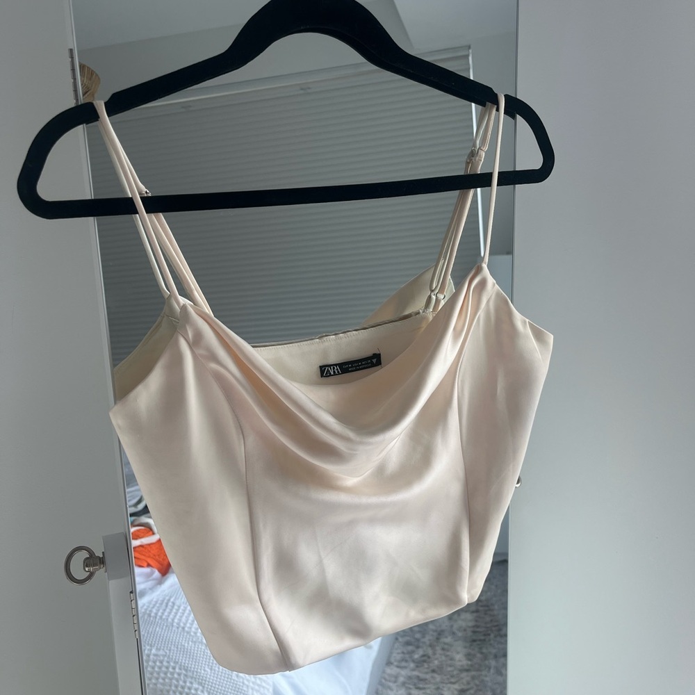 Zara Satin Cowl-Neck Double-Strap Camisole in Cream